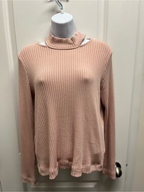 Splendid NWT Pink Ribbed Mock Neck Cutout Top L